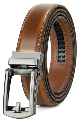 JASGOOD Ceinture Homme Ceinture Automatique à Cliquet en Cuir pour Homme Ceinture Réglable Homme pour Jeans les Pantalons Costumes Largeur 30mm,Marron,115cm