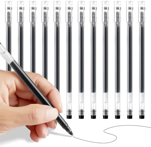 Casbomy 12 Stück 0,5mm Gel-Tintenstift Extra Feine, Gel Pen, Gelstifte Schwarz, Schnell Trocknende Tinte Tintenroller Japanische Schule Schreibwaren Gel Stifte