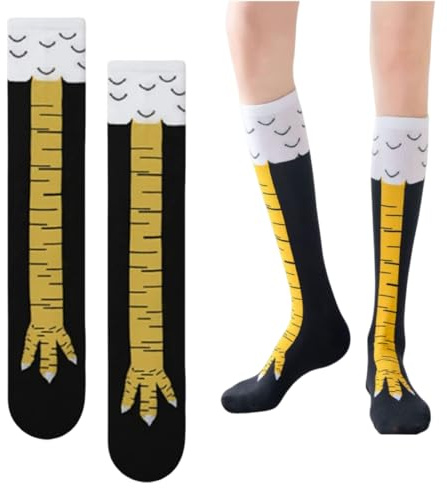WUSJCOF Chaussettes Amusantes 1 Paire, Costume de Poulet, Chaussettes Chaudes et Personnalisées, Chaussette Drole Patte de Poulet, Chicken Legs Socks, Cadeau pour Adultes, Taille Unique (Noir/Jaune)
