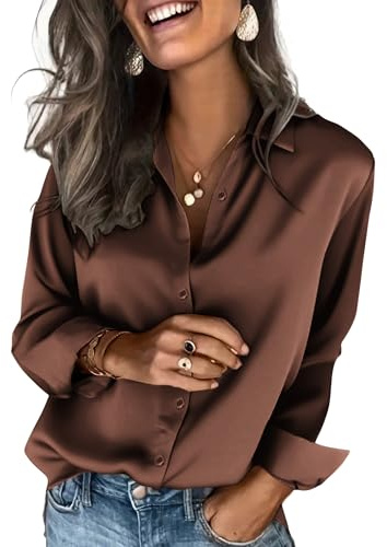 Zeagoo Silk Blouse Long Sleeve Satin Long Sleeve Business Casual Tops 2025 Fall Fashion Brown