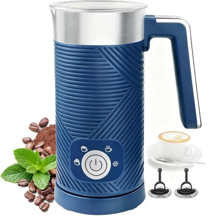 Electric Milk Frother and Steamer, 4-in-1 Milk Steamer with Wood Elements Design, Automatic Hot & Cold Foam Maker for Latte, Cappuccinos, Macchiato, Milk Warmer (blue)