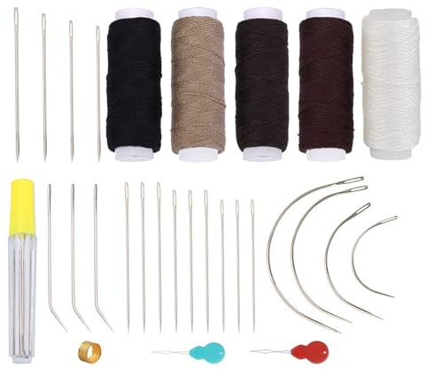 29 pièces Kit de couture en cuir avec aiguilles et dé à coudre cirés pour réparation de canapés, chaussures, sacs à main