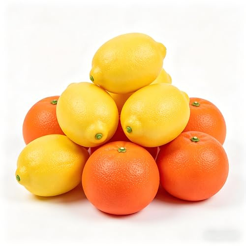 Copbopwn 10 Pieces Artificial Lemons and Oranges Realistic Decorative Kitchen Home Yellow Lemons Fake Fruit Decoration Fake Fruit Lifelike Simulation Fake Fruit for Party Decoration (Lemon&Orange)