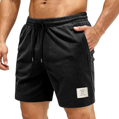 QCCQ Pantalones Cortos Hombre con Bolsillos Ligero Shorts de Pana | Confort Bermudas Hombre con Cordón Ajustable Verano