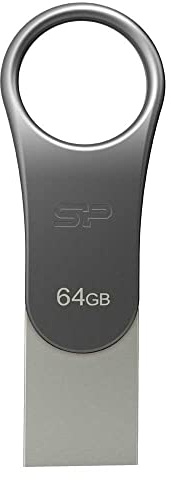 Silicon Power 64 GB Mobile C80 Dual Flash Drive for Type-C Ready Mobile Devices - Titanium/Zinc