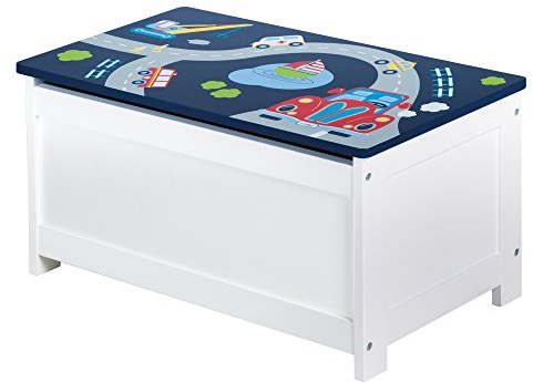 roba Cassapanca Rennfahrer - per Riporre Vestiti, Biancheria, Giocattoli - Contenitore Portaoggetti - Convertibile in Panca - Mobili per Bambini - Legno Laccato Bianco e Blu