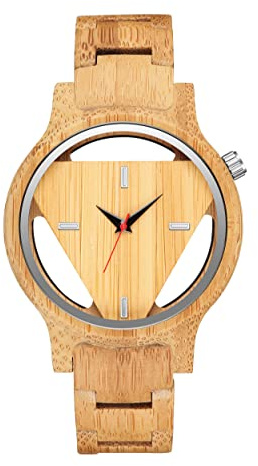 Relojes de Madera para Hombre Hecho a Mano Grabado geométrico invertido triángulo Madera Reloj para Hombre Mujer Cuarzo Minimalista Reloj de Pulsera cumpleaños Navidad Regalos