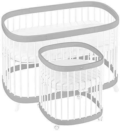 tweeto® Babybett Kinderbett 7-in-1 (Plus) | bis zu 10 Funktionen | inkl. atmungsaktiver Matratze (Grau-Weiss)