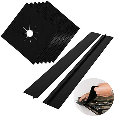 MSDADA 6 Pcs Protections Réutilisables pour Plaques,Plaque de Cuisson à Gaz Universel Protection D'écran de Cuisson à Gaz avec 2 Couvercles Anti-adhésifs Résistants à la Chaleur Noir(10.6x10.6 in)