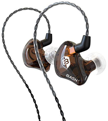 BASN in-Ear Monitor Headphones Dual Dynamic Drivers IEM Earphones Detachable MMCX Cable Musicians Earbuds Headphones (BC100 Brown, with no Mic)