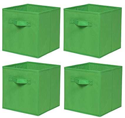 BonChoice Foldable Storage Cubes Boxes with Handle for Home Organization, Fabric Wardrobe Storage Box Organizer Basket Bins for Clothes Toys Towels, Collapsible&Durable (4, Green)
