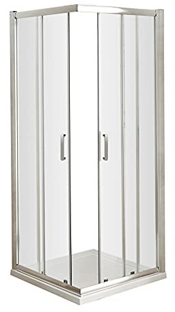 nuie AFCE8080H3 Pacific Modern Bathroom Easyfit Corner Entry Shower Enclosure with Sliding Doors, 6mm Toughened Safety Glass and Round D-Handle, 800mm x 800mm, Polished Chrome