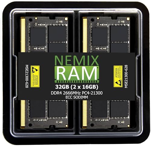 NEMIX RAM 32GB (2X16GB) DDR4-2666 PC4-21300 ECC SODIMM Compatible with Synology D4ECSO-2666-16G Memory Upgrade Module by NEMIX RAM