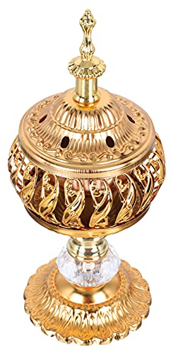 Cabilock Metall Weihrauchbrenner Vintage Räuchergefäß Golden Arabischer Weihrauchbehälter Räucherschale Desktop Ornament für Wohnzimmer Deko Aromatherapie