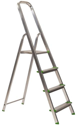 KEROPPA Escalera de Tijera Plegable Marca Española Escalera de Aluminio 4 peldaños con Gancho de Pared Multiusos Antideslizante Ligera y Resistente Escalera Doméstica Fácil Transporte