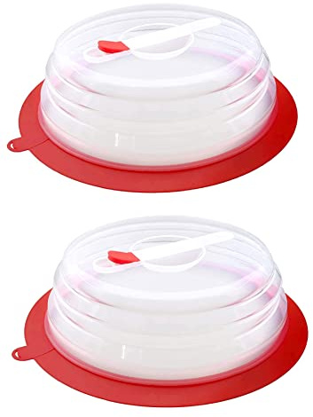 MyTopper Collapsible Microwave Food Plate Cover Lid – Microwave Splatter Guard w Steam Vent - BPA Free Non Toxic - Easy Grip Handle – Dishwasher Safe – Airtight Suction Ring Food Storage (2 Pack)
