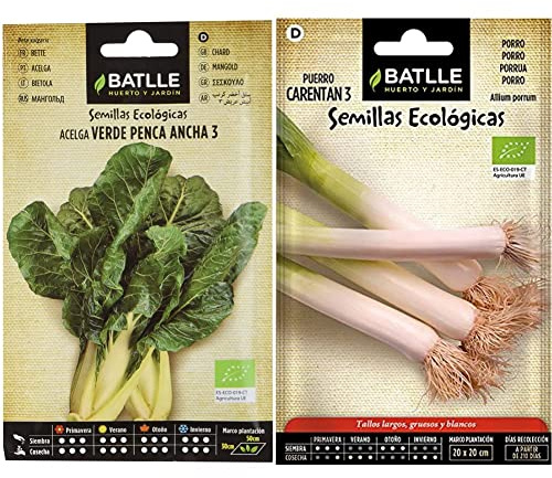 Semillas Batlle Semillas ecológicas - acelga verde suiza m. costillas blancas 3 (60 semillas - orgánicas) & Puerro Grueso de Carentan 3 - ECO