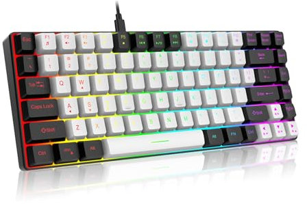 Gaming Keyboard 84 Keys, RGB Backlit Ergonomic Wired Keyboard, 80% Compact Layout, Quiet Mechanical Feel, Plug & Play USB-C for PC/ (White)