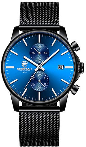 Herrklockor mode sport kvarts analog svart nät rostfritt stål vattentät kronograf armbandsur med datum