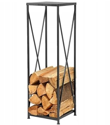 Anwicar Vedhylla, vedställ 34 x 33 x 112 cm metall vedställ, träkorg, träskydd vedkorg svart