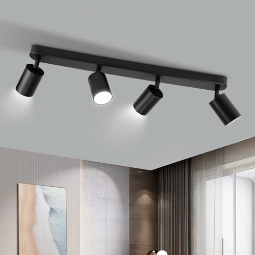 CANMEIJIA Plafón Focos Techo Negro 4 Vías GU10 Lampara Sin Bombilla | Los focos ajustables de 350 grados permiten dirigir la luz de forma flexible en el hogar.