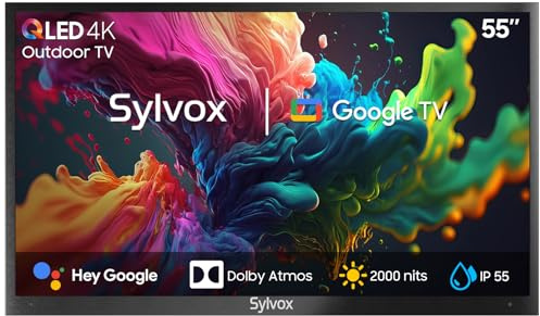SYLVOX 55 Google TV da Esterno, QLED 4K UHD 2000Nits, IP55 Impermeabile