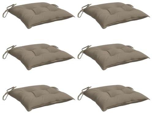vidaXL Lot de 6 Coussins de Chaise, Galette de Siège avec Jeux de Cordes, Coussin d'Extérieur Imperméable, Taupe 40x40x7 cm Tissu Oxford