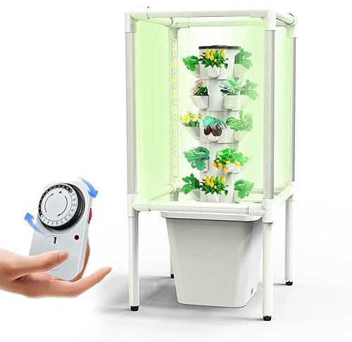 Kit per la germinazione delle piante idroponiche con 30 baccelli – Fioriera da giardino intelligente con luce a LED, kit di coltivazione aeroponica, timer e pompa idratante