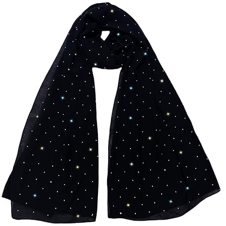 Lina & Lily Sparkle Rhinestones Women's Chiffon Scarf Shawl Head Wrap Hijab Sheer Lightweight (Black)