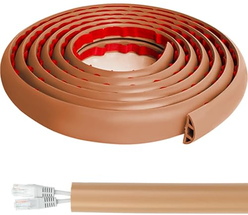 Canaleta flexible autoadhesiva de PVC, 3 m, para todos los cables de alimentación en el hogar, oficina, escuela, suelo, pared (marrón)