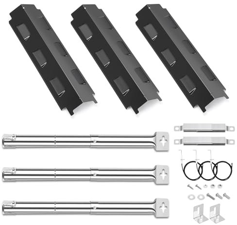 GFTIME Piezas de repuesto universales para Charbroil, Barbecook Vanilla, Barbecook 300, parrilla de gas Tenneker TG4, quemador de 31 – 45 cm, tapa de quemador de 37 cm y crossovers, distribuidor de