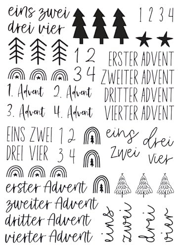 Fräulein Lotti | Wasserschiebefolie fuer Stabkerzen - Thema: Weihnachten 3 | Tattoofolie | schwarz DIN A5