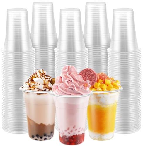 FWEEK 200 Stück Plastikbecher, 0,4l Transparente Partybecher aus Kunststoff, Plastikbecher Trinkbecher, Transparent Ausschankbecher für Geburtstage, Taufen, Hochzeiten, Weihnachten & Partys
