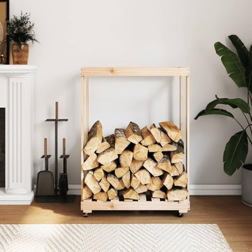 Gecheer Portalegna con Ruote 76,5x40x108 cm Legno Massello di Pino N270