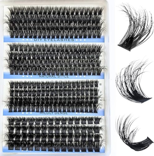 KEYRI 296 Pezzi Ciglia Finte Extension Ciglia 80-100-120-150D Curl Ciglia Finte Ciuffetti Fluffy Russian Eyelashes Extensions Individual Eyelashes Naturali per Ragazze e Donne (10-18mm Mix)
