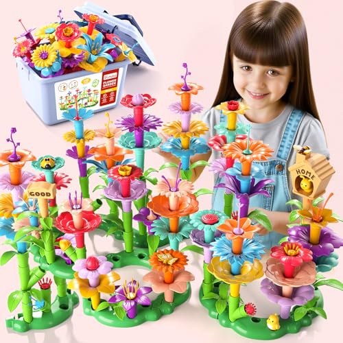 148PCS Flower Garden Building Toys for Girls Boys Age 3-5, Creative Floral Arrangement Playset with Storage Box, Educational Garden Toys for Toddlers, Gift for 3 4 Year Old Girls
