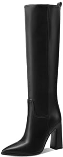 QUEEN HELENA Stivali Alti al Ginocchio con Tacco Casual Eleganti Donna K3937 (Nero Pu, Sistema Taglie Calzature EU, Adulto, Donna, Numero, Media, 38)