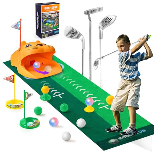 Kazaigou Set da 18 mini golf giocattolo per bambini, giochi da golf, per interni ed esterni, set con 3 mazze da golf colorate, 8 palline, giocattolo per ragazzi