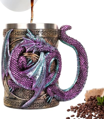 Medieval Dragon Beer Tagina - 3D Stainless Steel Large Mug | Fantasy Coffee Tankard for Beer, Wine, Tea, Party Drinks, Novelty Gift for Dragon Lovers, Decoration