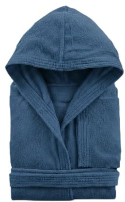 l&j Accappatoio Uomo Donna Unisex Beige con Cappuccio in Cotone 100% Morbida Spugna Assorbente, con Tasche e Cintura e Gancio per Bagno, Doccia Sport Palestra (IT, Testo, L, Regular, Regular, Blu)