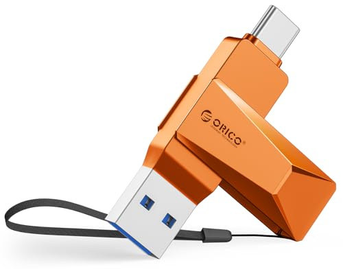 ORICO CB05 USB Flash Drive 3.2 128 GB OTG up to 150 MB/s 2 in 1 Type C Metal Flash Drive for iPhone 17/16/15/Android Smartphone/Tablet/Mac/Laptop/PC, Orange