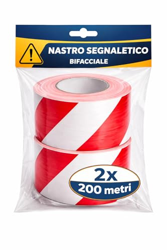 Lemag srl Nastro Segnaletico Bifacciale 200 mt – Confezione 2 Rotoli – Nastro Segnalazione Cantieri e Sicurezza