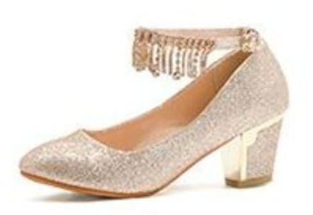 Generico Zapatos De Novia con Brillo Strass Flecos Tacón Ancho Metálico