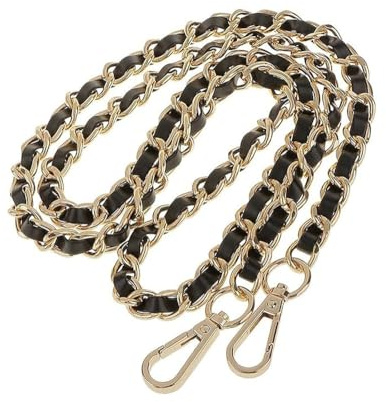 123Arts Synthetic Leather Metal Chain Genuine Replacement Interchangeable Shoulder Bag Strap Bag Accessories with Silk- 43 Inch, Gold Black