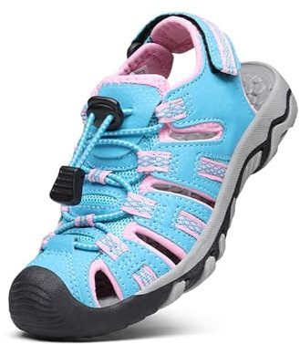 DREAM PAIRS pojkar flickor sommar utomhus atletiska sportsandaler gång vatten vandring krok och ögla justerbar flerfärgad för småbarn/små/stora barn, Baby/Blå/Rosa, 11 Little Kid