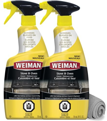 Weiman Heavy Duty Stove and Oven Cleaner and Degreaser for Glass, Ceramic Cooktops, BBQ grill grates - 2 Pack, 24 Oz w/MicroFiber Towel