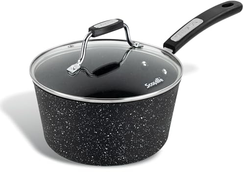 Scoville NEVERSTICK 20cm Saucepan with Lid, Non Stick Saucepan, 2L Capacity, Suitable for All Hobs Including Induction, Cool-Touch Handle, PFOA Free, Dishwasher Safe, Aluminium, Black