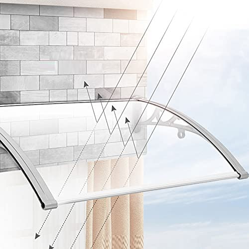 KDDEON Marquise de Porte d'Entrée en Polycarbonate Transparent,Auvent de Porte et Fenêtres Avant/Arrière Toiture Abri de Pluie Terrasse Balcon Silencieux Marquise Solaire,60-380cm (60x100cm/24 x39)