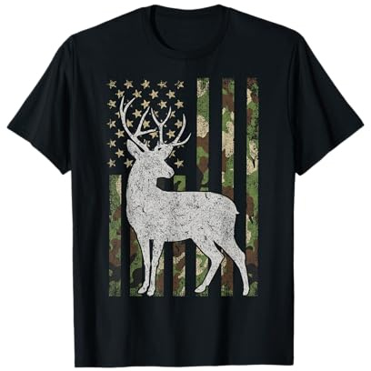 Whitetail Buck Deer Hunting Camouflage USA Flag 4th of July T-Shirt