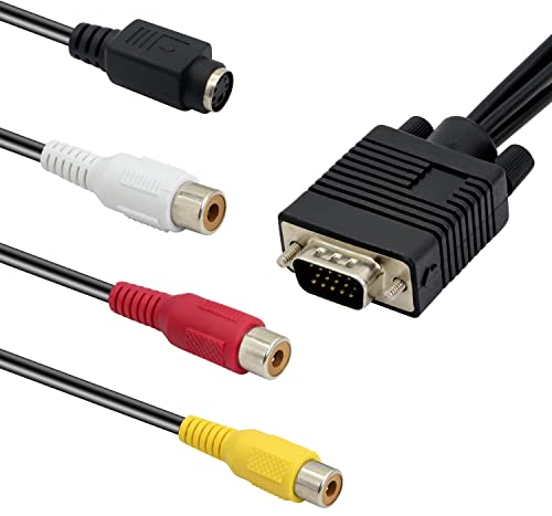 MEIRIYFA VGA-auf-RCA-Kabel, 15-poliger VGA-Stecker auf TV-Video-3-Cinch-AV-TV-Ausgang-Kabeladapter, Konverter, S-Video 3 Cinch-Ausgang-Kabel für PC Computer
